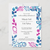 Crystal Blue en Deep Pink bruiloft uitnodiging (Voorkant)