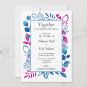 Crystal Blue en Magenta Floral uitnodiging (Voorkant)