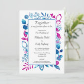 Crystal Blue en Magenta Floral uitnodiging (Staand voorkant)