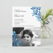 Crystal Blue Floral foto bruids douche uitnodiging (Staand voorkant)