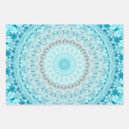 Crystal Blue Floral Mandala Inpakpapier Vel (Voorkant 2)