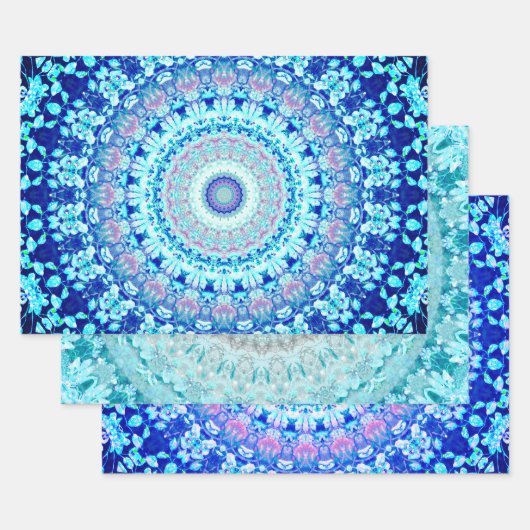 Crystal Blue Floral Mandala Inpakpapier Vel (Set)