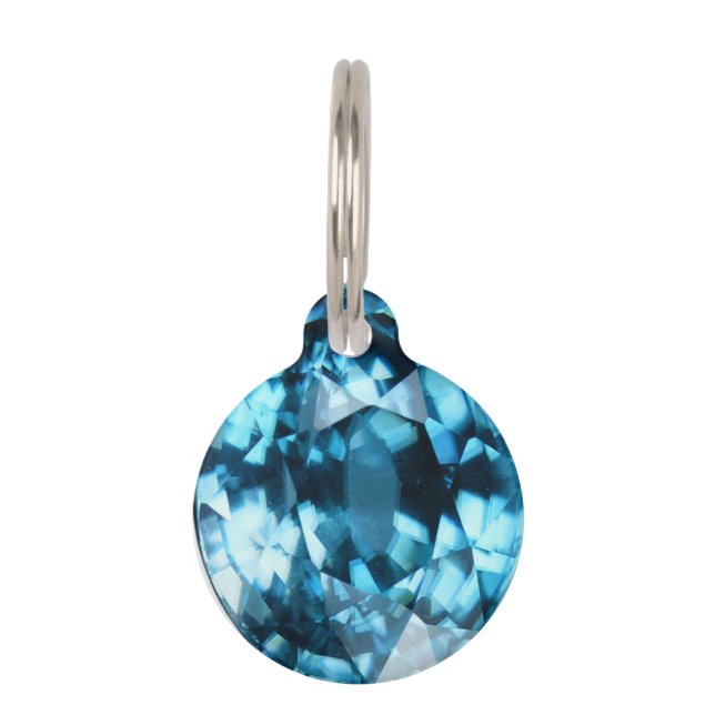 Crystal Blue Gemstone Zircon December Birthstone Huisdierpenning (Voorkant)