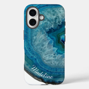 Crystal Blue Geode Slice   Gepersonaliseerd iPhone 16 Hoesje