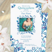 Crystal Blue Pattern Quinceanera Invitation Kaart