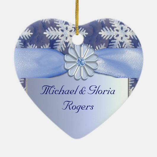 Crystal Blue Snowflake Celebration Keramisch Ornament (Achterkant)