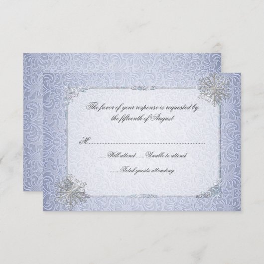 Crystal Blue Snowflake Weddenschapskaart RSVP Kaartje (Voorkant / Achterkant)