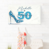 Crystal Blue Stiletto met edelstenen 50e verjaarda Spandoek (Insitu)
