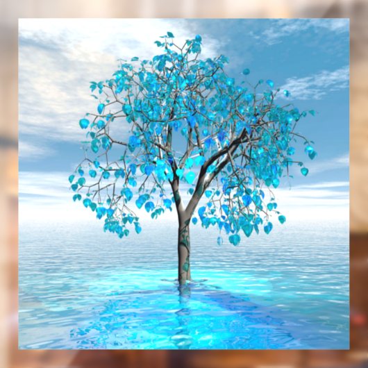 Crystal Blue Tree Window Cling Raamsticker (Vel 2)