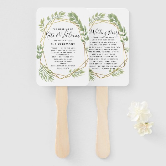 Crystal bruiloft HAND FANS programma volgorde van  Handwaaier (Voorkant en achterkant)