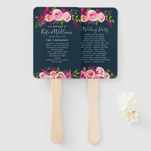 Crystal bruiloft HAND FANS programma volgorde van  Handwaaier (Voorkant en achterkant)