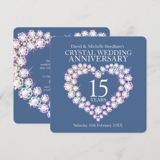 Crystal bruiloft hart 15 jaar feest kaart (Voorkant / Achterkant)