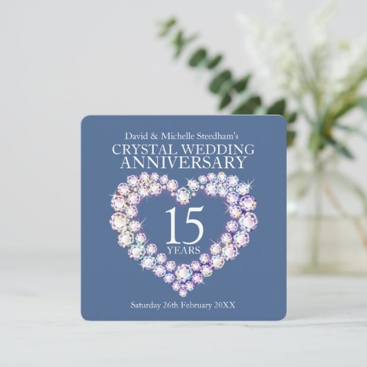 Crystal bruiloft hart 15 jaar feest kaart (Staand voorkant)