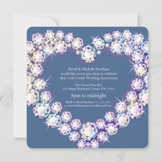Crystal bruiloft hart 15 jaar feest kaart (Achterkant)