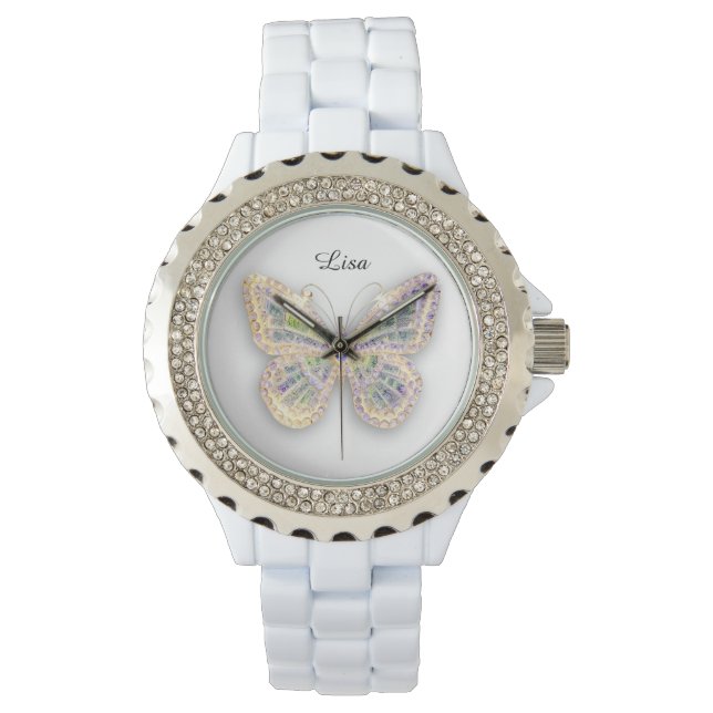 Crystal Butterfly - Sportief wit silicium horloge (Voorkant)