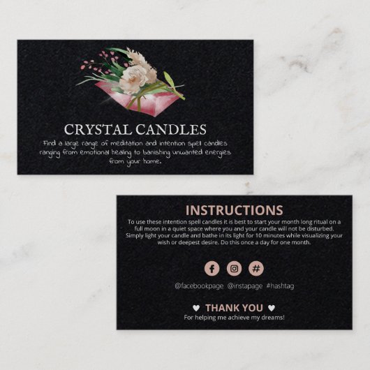 Crystal Candle Inention Spell Visitekaartje (Voorkant / Achterkant)