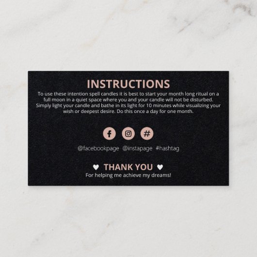 Crystal Candle Inention Spell Visitekaartje (Achterkant)