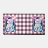 Crystal Cat Paarse zwart geruite schattige witte k Bureaumat (Voorkant)