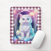 Crystal Cat Paarse zwart geruite schattige witte k Muismat (Met muis)