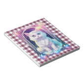 Crystal Cat Paarse zwart geruite schattige witte k Notitieblok (Schuin)