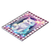 Crystal Cat Paarse zwart geruite schattige witte k Notitieboek (Linkerzijde)