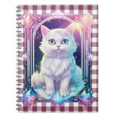 Crystal Cat Paarse zwart geruite schattige witte k Notitieboek (Voorkant)
