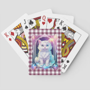 Crystal Cat Paarse zwart geruite schattige witte k Pokerkaarten