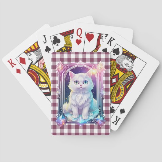 Crystal Cat Paarse zwart geruite schattige witte k Pokerkaarten (Achterkant)