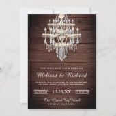 Crystal Chandelier Rustic Wood Huwelijksuitnodigin Kaart (Voorkant)