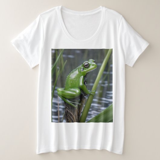 Crystal Clarity: Green Glass Frog op River Reeds Grote Maat T-shirt (Design voorkant)