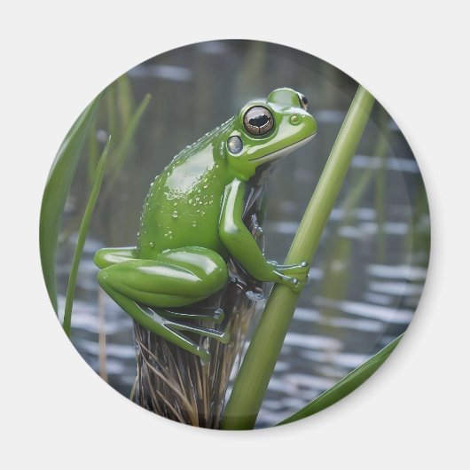 Crystal Clarity: Green Glass Frog op River Reeds Magneet (Voorkant)