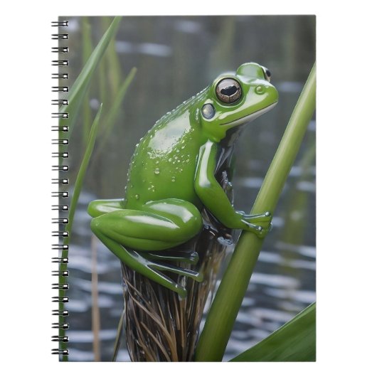 Crystal Clarity: Green Glass Frog op River Reeds Notitieboek (Voorkant)
