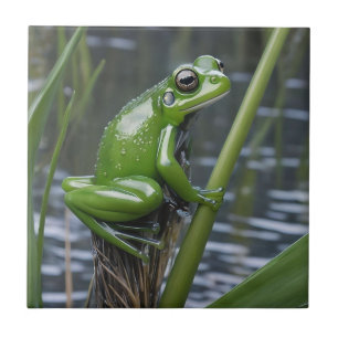 Crystal Clarity: Green Glass Frog op River Reeds Tegeltje