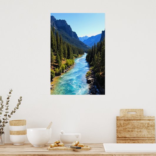 Crystal Clear Mountain River Poster (Keuken)