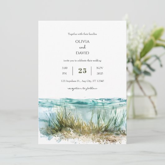 Crystal Clear Waters Zeegras Marine Beach bruiloft Kaart (Staand voorkant)