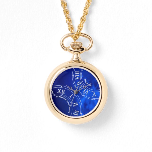 Crystal Cobalt RN Gezicht Gold Ketting Watch (Voorkant)