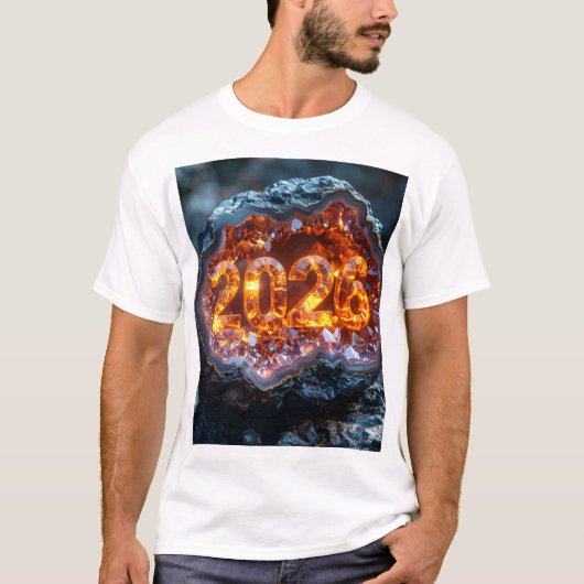 Crystal Core 2026 – Fiery Digits in Geode Glow T-shirt (Voorkant)