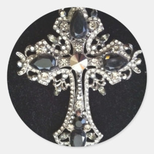 CRYSTAL CROSS ON VELVET PRINT RONDE STICKER