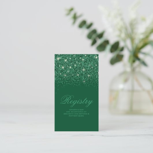Crystal Emerald Glitter Wedding Registry Kaart (Staand voorkant)