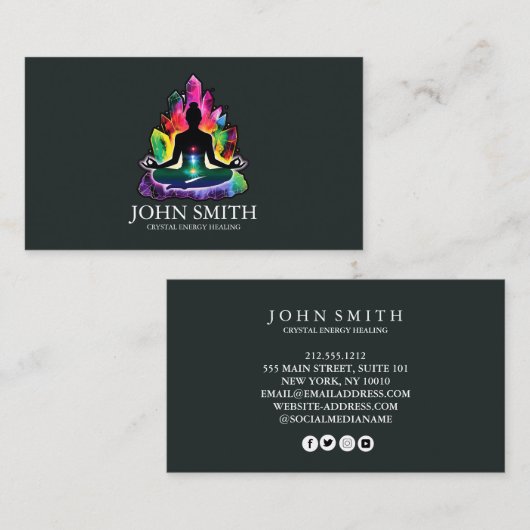 Crystal Energy Healer Chakra Spirituele meditatie Visitekaartje (Voorkant / Achterkant)