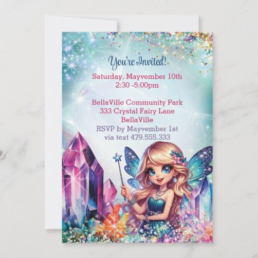 Crystal Fairy Forest Party uitnodiging (Achterkant)