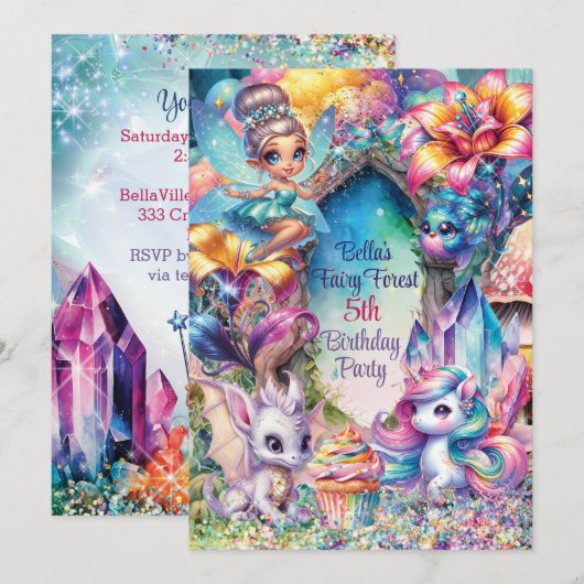 Crystal Fairy Forest Party uitnodiging (Voorkant / Achterkant)