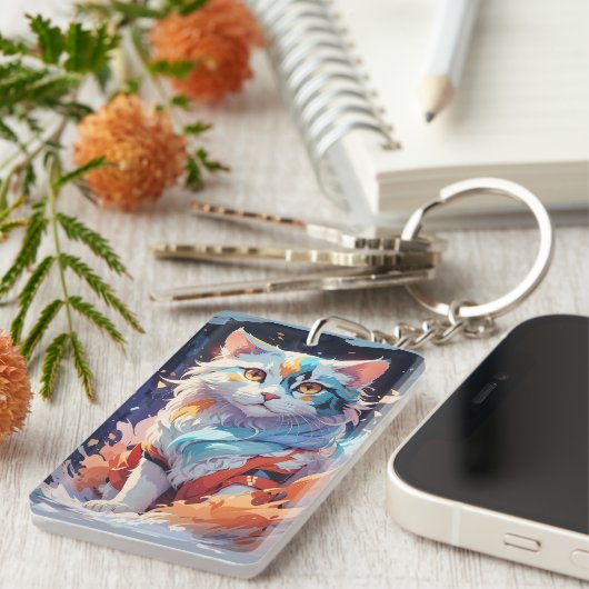 Crystal Fantasy Kat Kunstwerk Sleutelhanger (Voorkant Rechts)