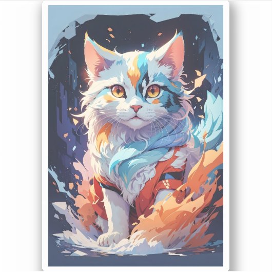 Crystal Fantasy Kat Kunstwerk Sticker (Voorkant)