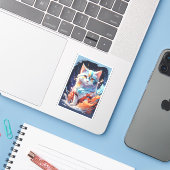 Crystal Fantasy Kat Kunstwerk Sticker (Laptop met iPhone)