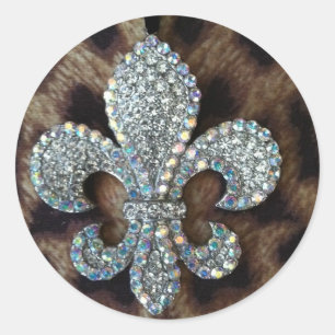 CRYSTAL FLEUR DE LIS OP LUIPAARD RANDPRINT RONDE STICKER