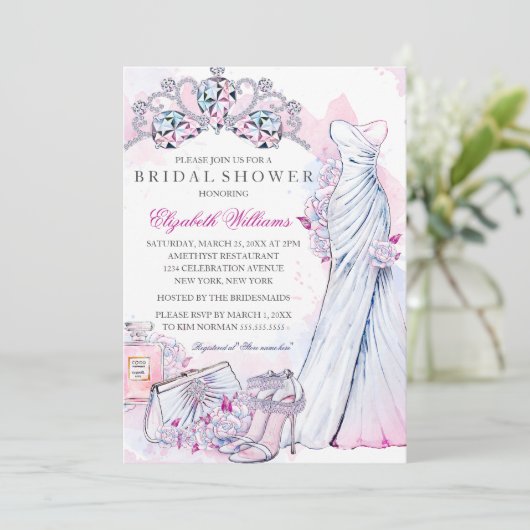 Crystal Floral Wedding Gown Vrijgezellenfeest Kaart (Staand voorkant)