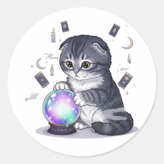 Crystal Fold - Schattigee Schotse Fold Cat Hallowe Ronde Sticker (Voorkant)