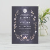 Crystal Forest Rustic Moon Night QR Code Huwelijk Kaart (Staand voorkant)