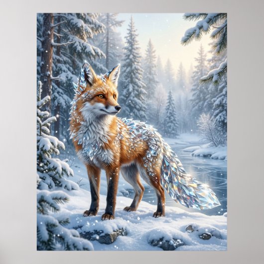 Crystal Fox Winter Pines Poster (Voorkant)